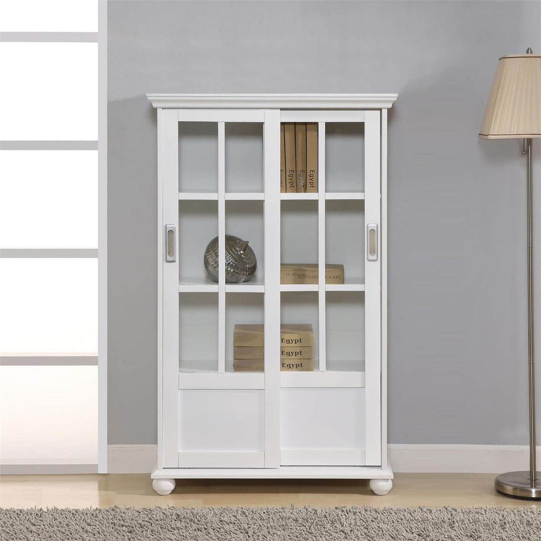 Aaron Lane Tall Bookcase with 2 Sliding Glass Doors - White