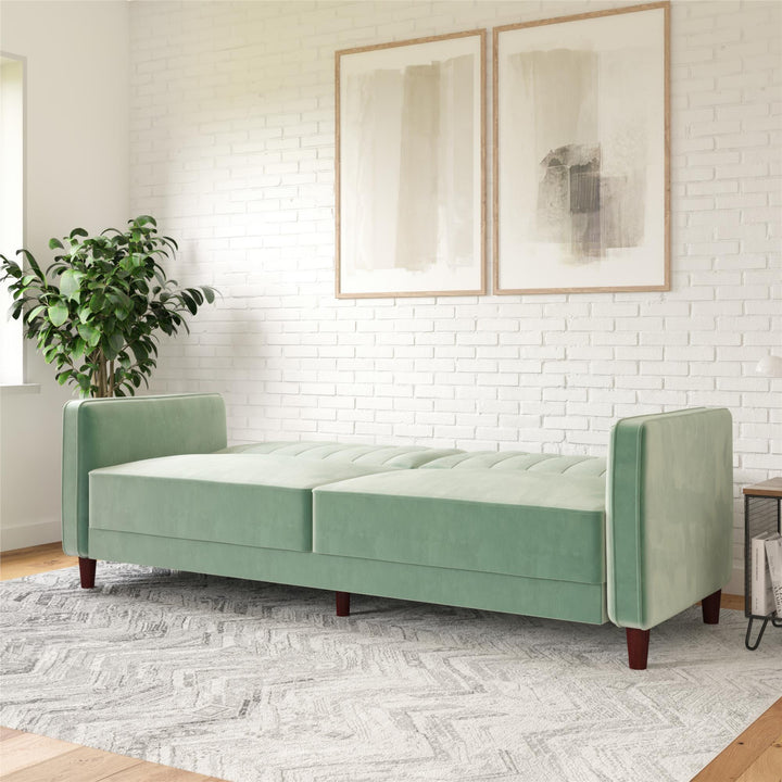 Pin Tufted Transitional Futon with Vertical Stitching and Button Tufting - Light Green