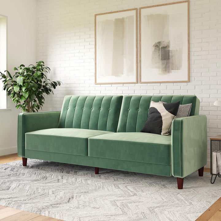 Transitional Futon with Vertical Stitching -  Light Green