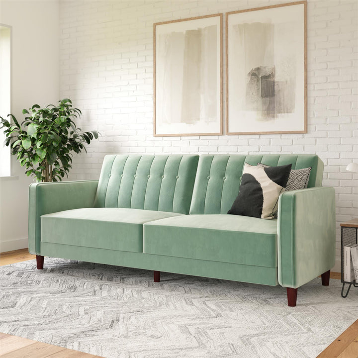 Pin Tufted Transitional Futon with Vertical Stitching and Button Tufting - Light Green