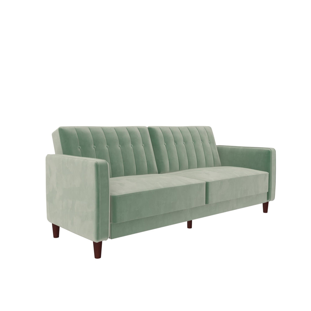 Pin Tufted Transitional Futon with Vertical Stitching and Button Tufting - Light Green