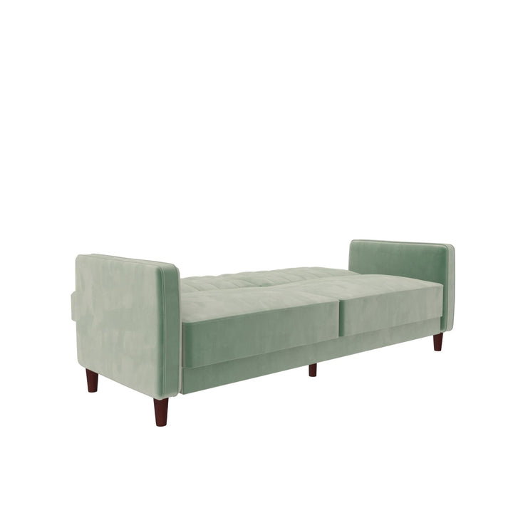 Pin Tufted Transitional Futon with Vertical Stitching and Button Tufting - Light Green