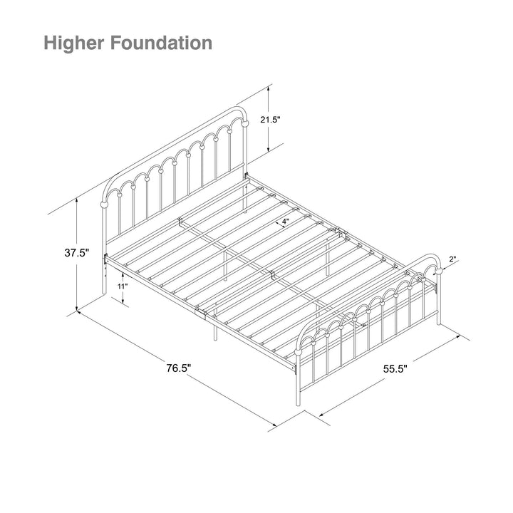 Bright Pop Metal Bed with a Curved Metal Frame - Off White - Full