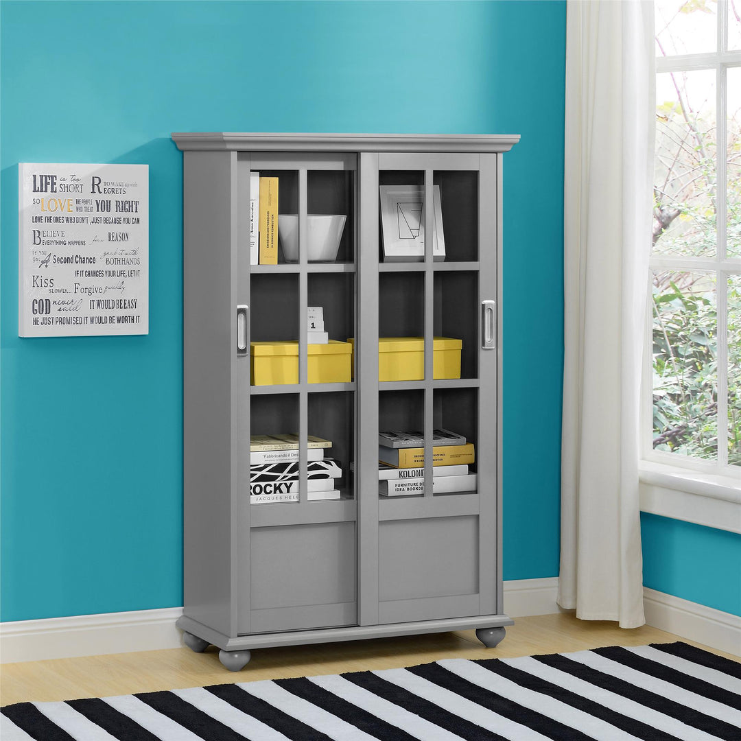Modern living with Aaron Lane bookcase with glass doors -  Gray