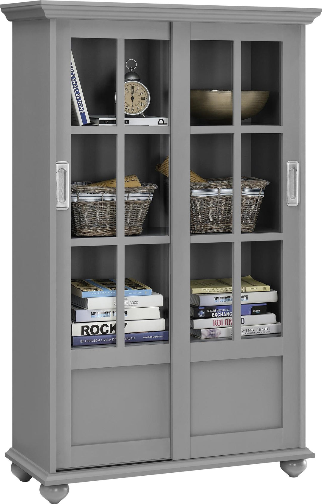 Organize in style with Aaron Lane tall bookcase with glass doors -  Gray