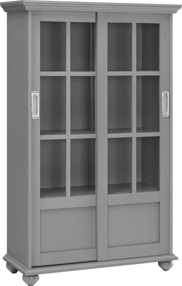 Aaron Lane Tall Bookcase with 2 Sliding Glass Doors  -  Gray