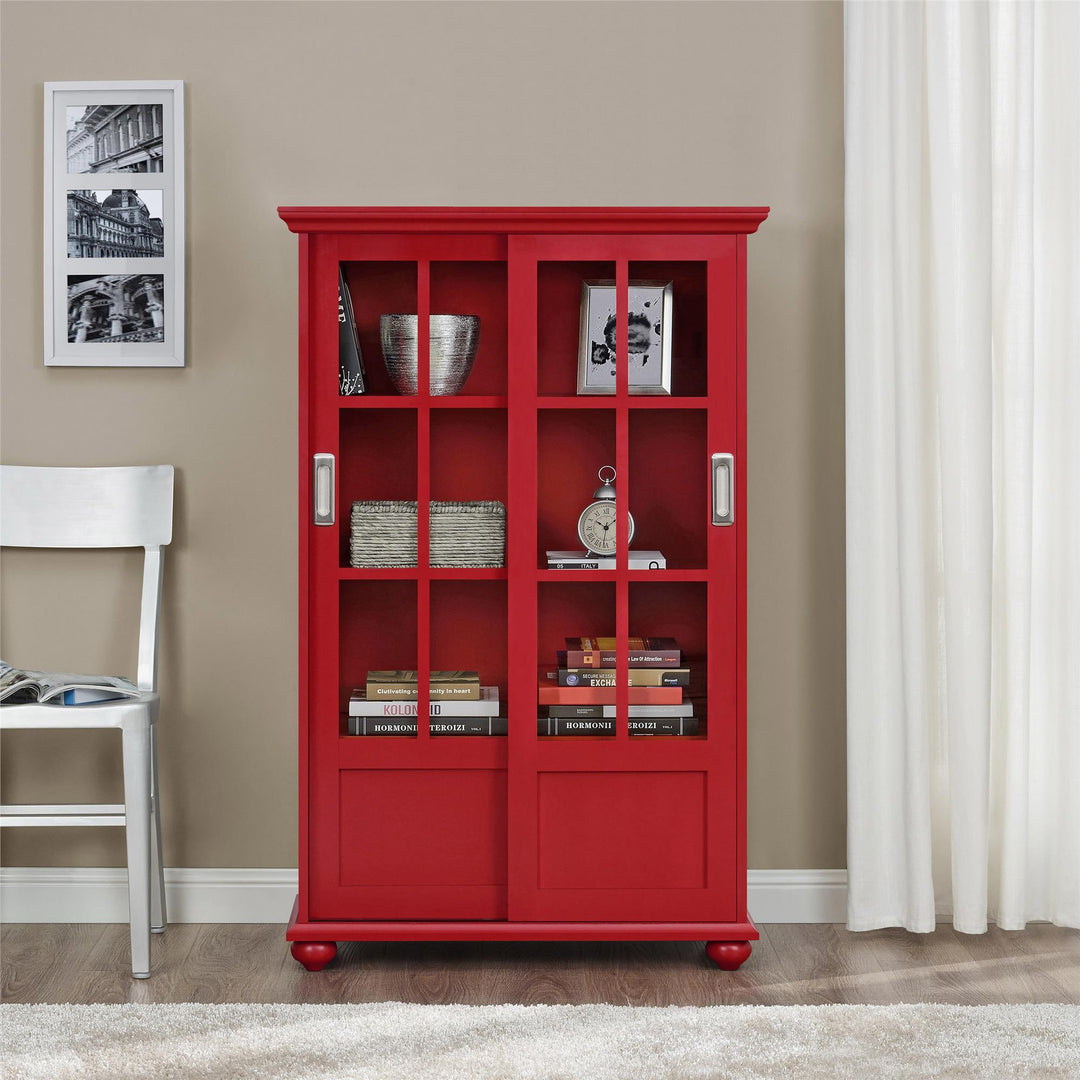 Best bookcase with sliding glass doors for modern decor -  Red