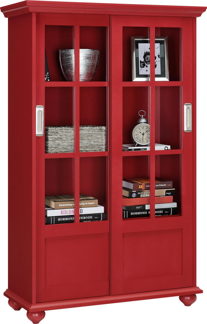 Aaron Lane Tall Bookcase with 2 Sliding Glass Doors - Red