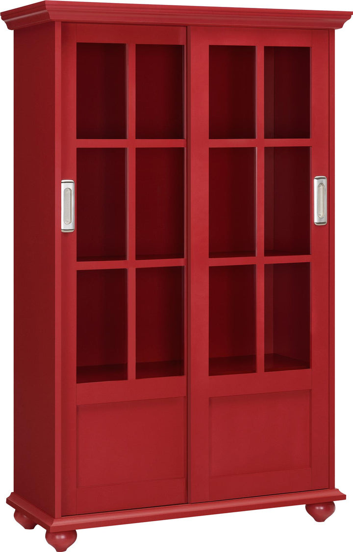 Aaron Lane Tall Bookcase with 2 Sliding Glass Doors  -  Red