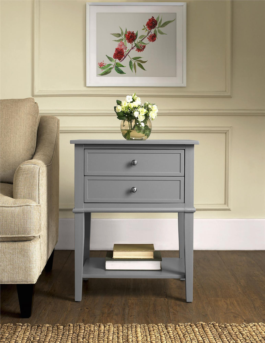 Franklin Accent Table with 2 Drawers - Gray