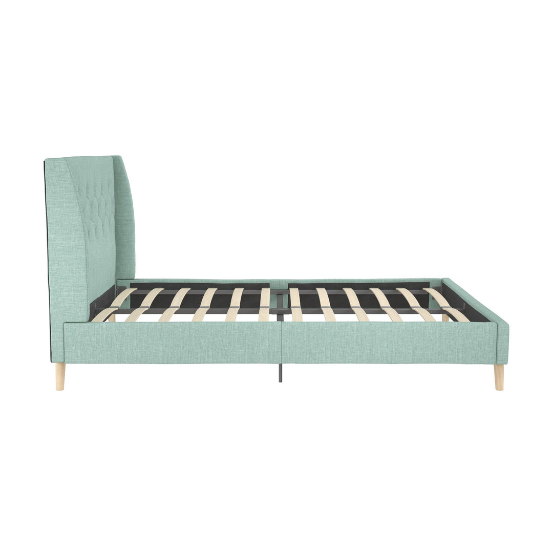 Her Majesty Wingback Bed with a Button Tufted Headboard and Tapered Wood Legs - Green - Queen