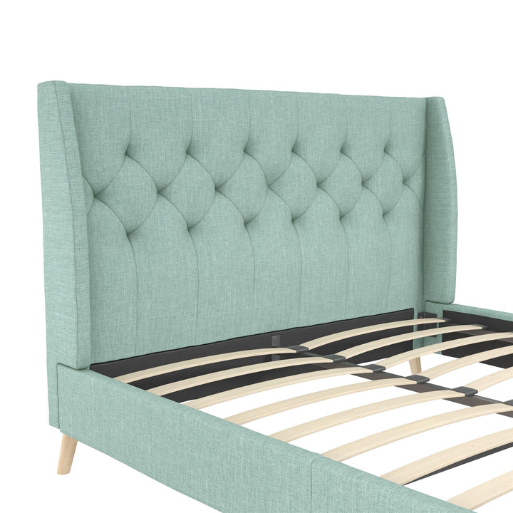 Her Majesty Wingback Bed with a Button Tufted Headboard and Tapered Wood Legs - Green - Queen