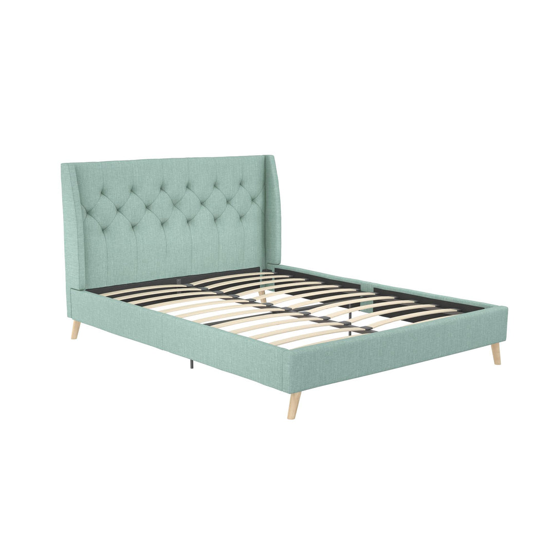 Her Majesty Wingback Bed with a Button Tufted Headboard and Tapered Wood Legs - Green - Queen