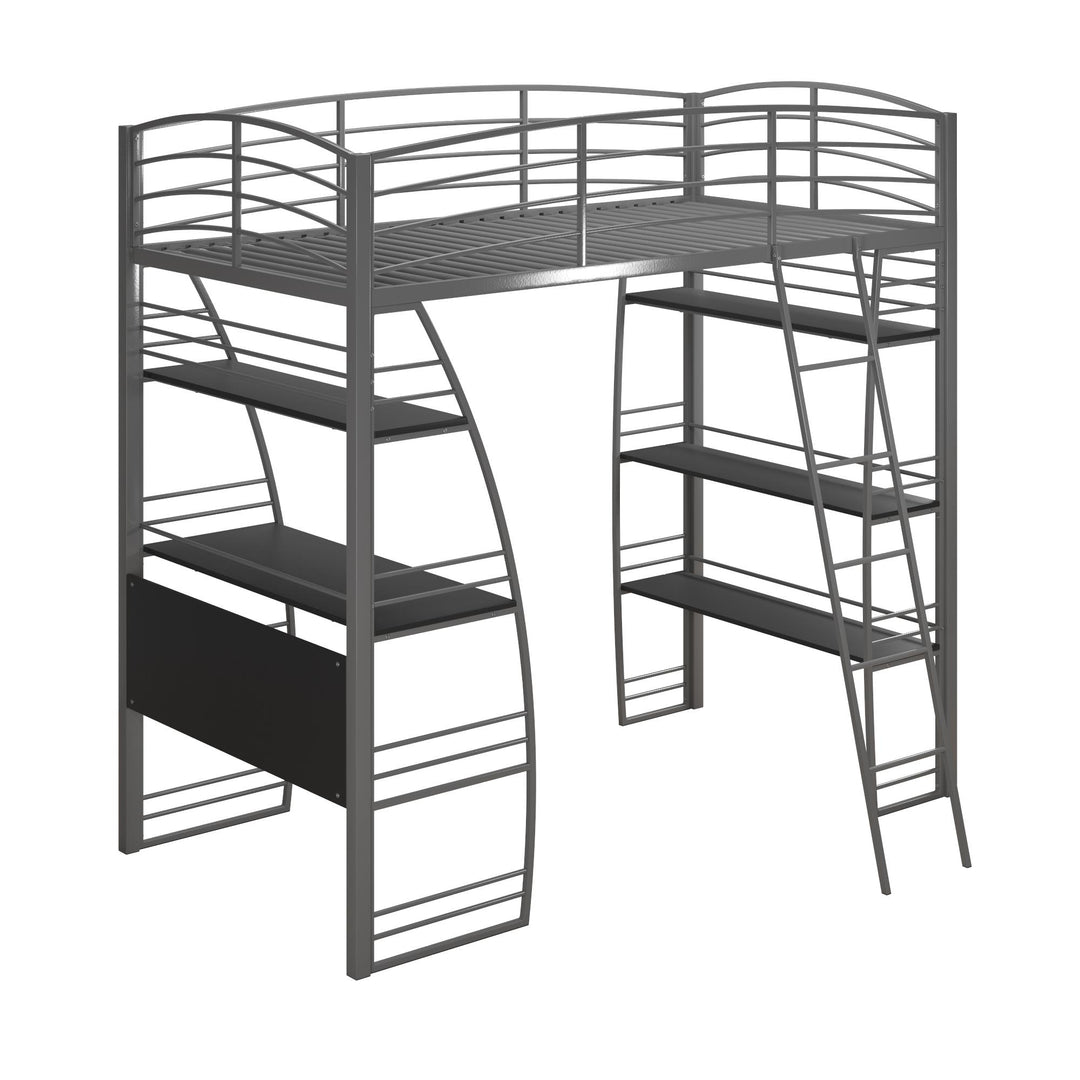 Sage Studio Twin Loft Bed with Integrated Desk and Shelves - Silver - Twin