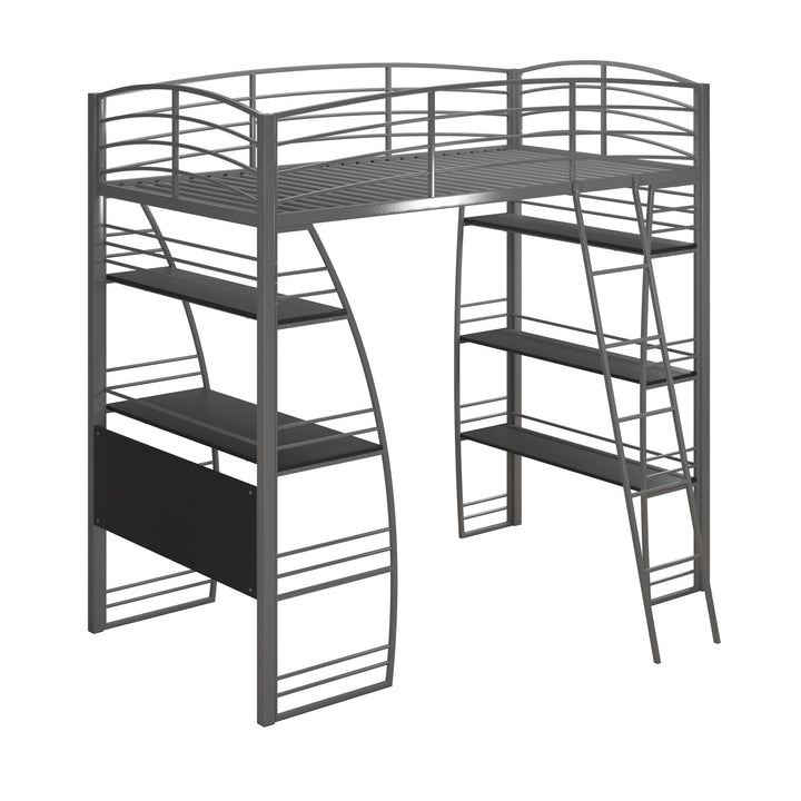 Sage Studio Twin Loft Bed with Integrated Desk and Shelves - Silver - Twin