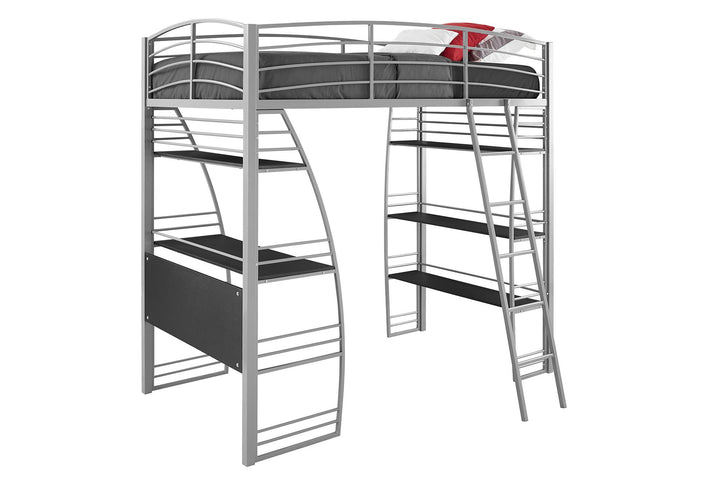 Sage Studio Twin Loft Bed with Integrated Desk and Shelves - Silver - Twin