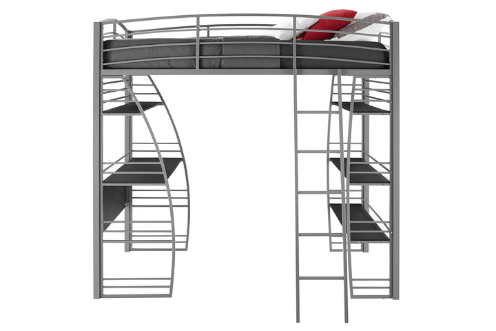 Sage Studio Twin Loft Bed with Integrated Desk and Shelves - Silver - Twin
