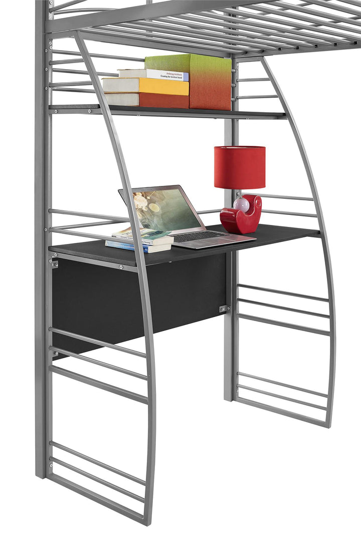 Sage Studio Twin Loft Bed with Integrated Desk and Shelves - Silver - Twin