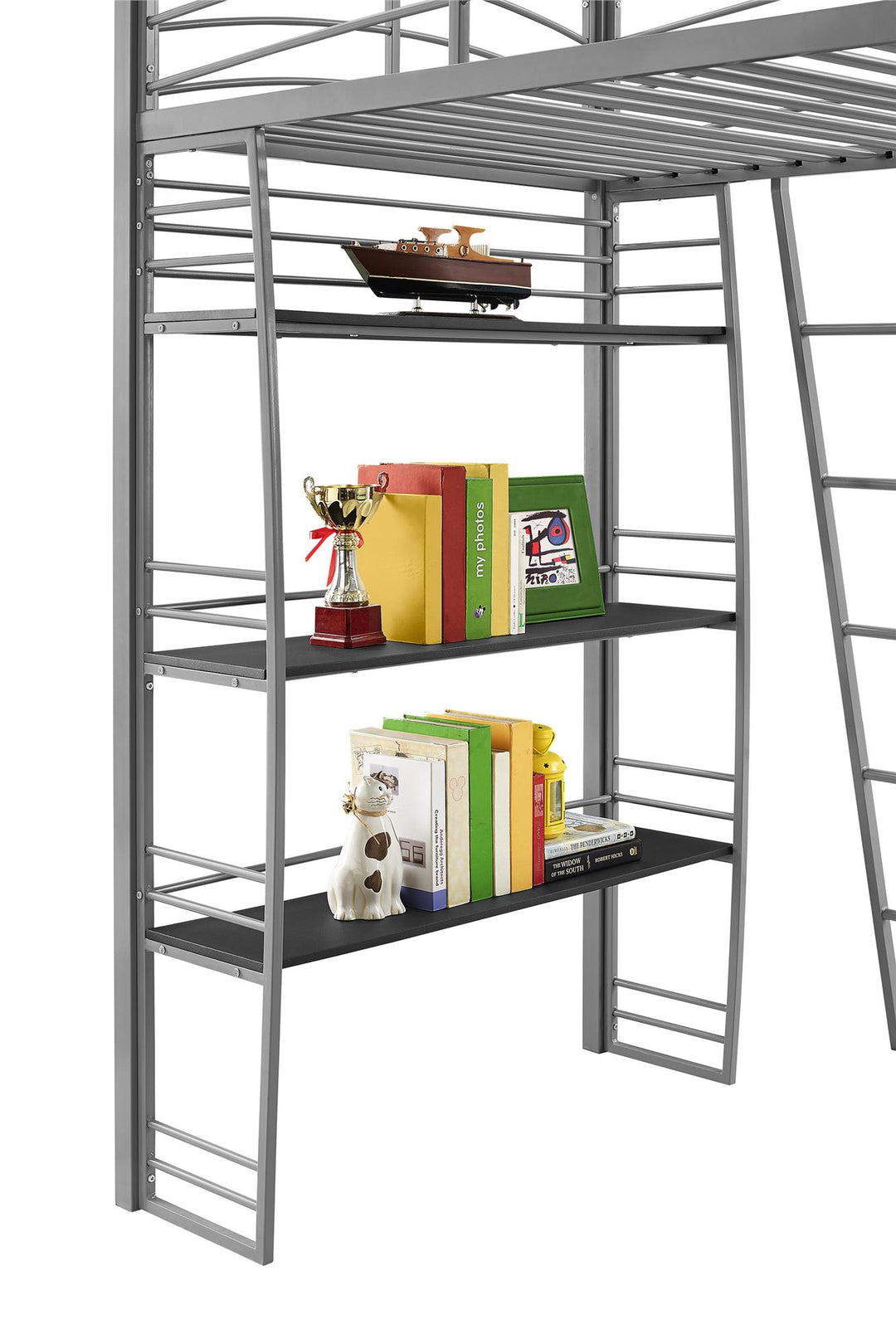Sage Studio Twin Loft Bed with Integrated Desk and Shelves - Silver - Twin