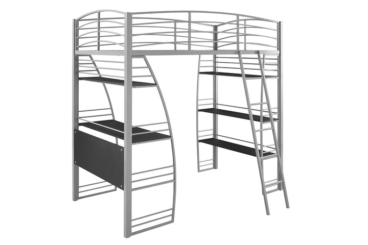 Sage Studio Twin Loft Bed with Integrated Desk and Shelves - Silver - Twin