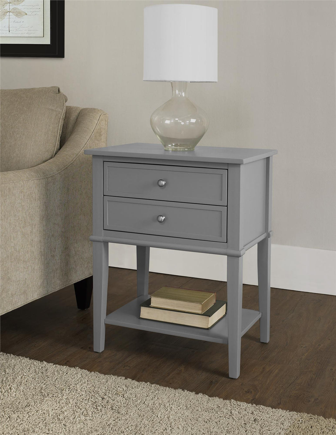 Franklin Accent Table with 2 Drawers - Gray