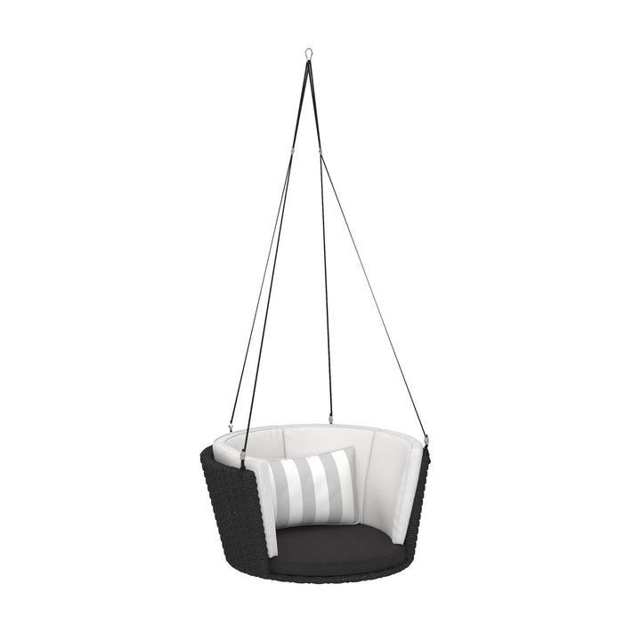 Sally Patio Hanging Wicker Swing with Cushions - Black - Standard Swing