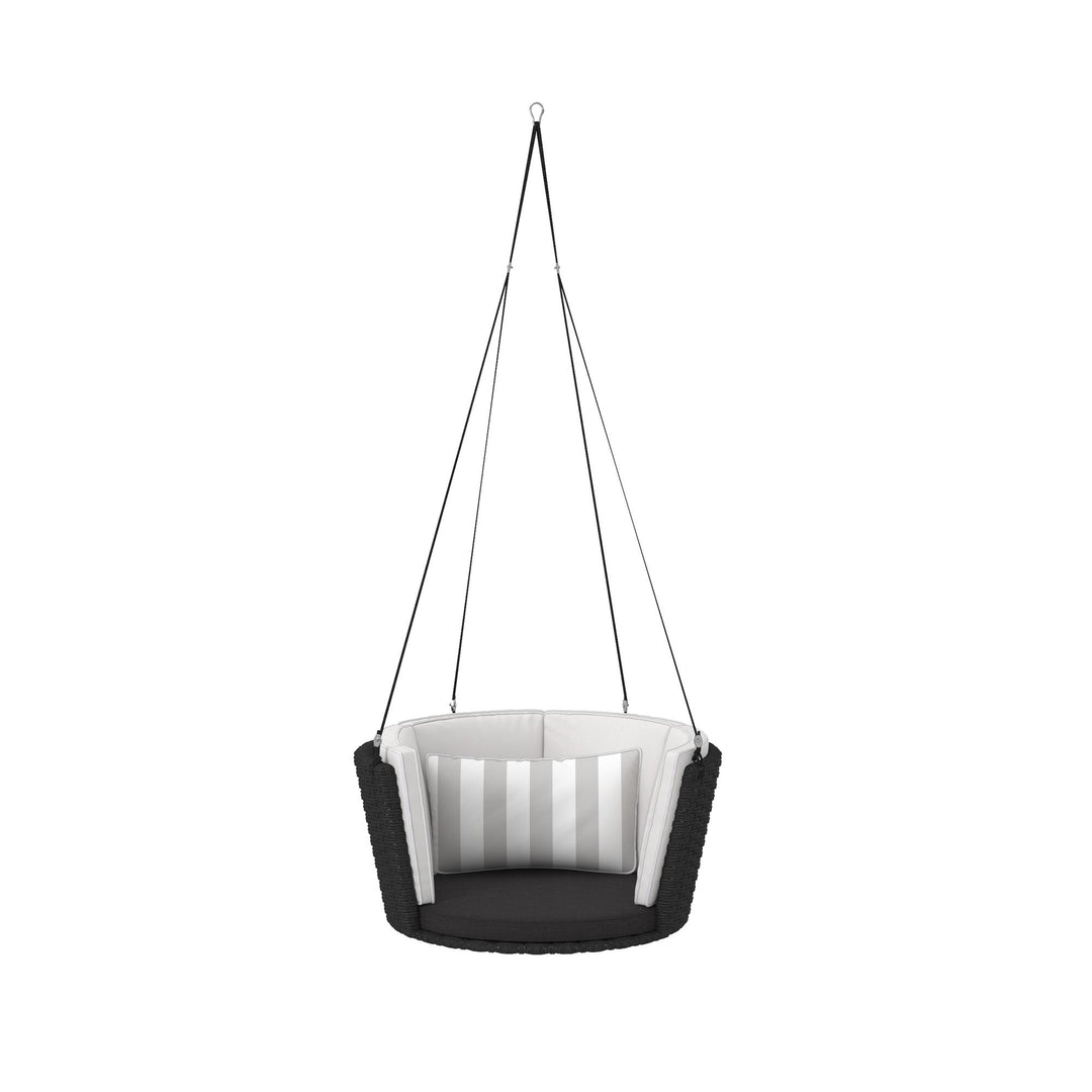 Sally Patio Hanging Wicker Swing with Cushions - Black - Standard Swing