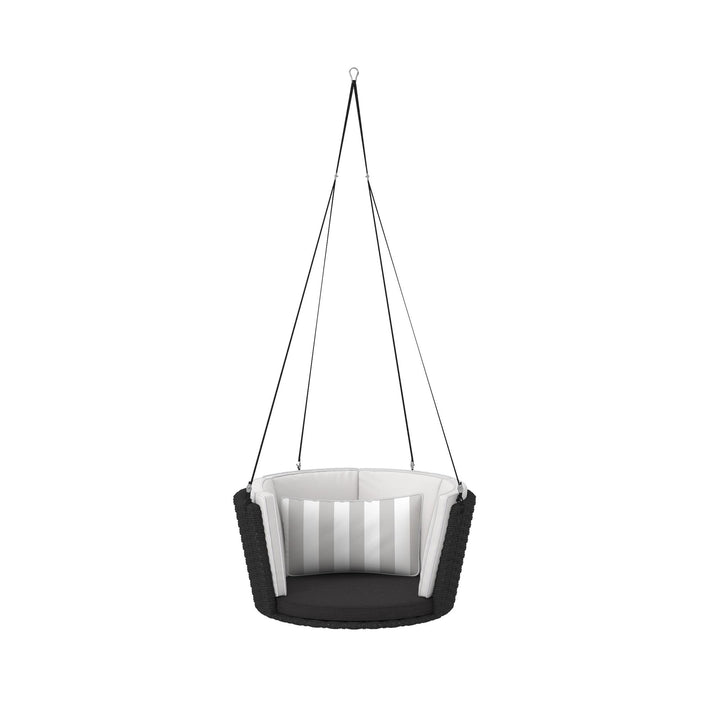 Sally Patio Hanging Wicker Swing with Cushions - Black - Standard Swing
