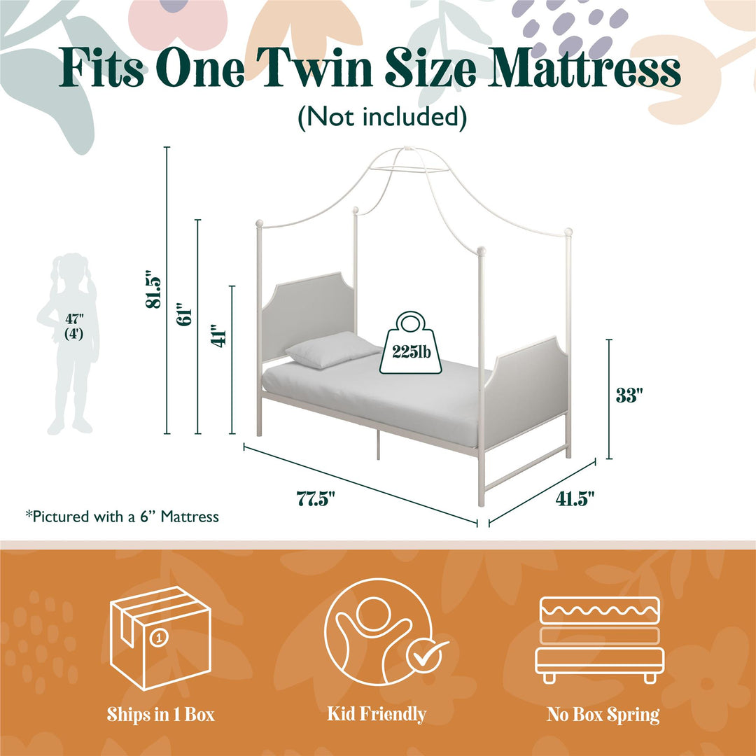 Monarch Hill Clementine Canopy Bed with Linen Headboard and Footboard - Off White - Twin
