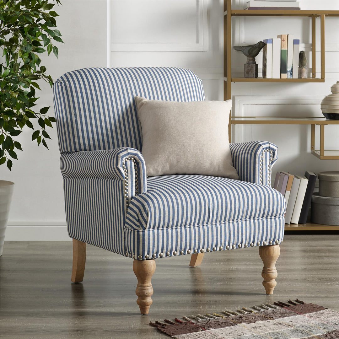 Jaya Upholstered Accent Chair with Solid Wood Feet -  Blue Stripe
