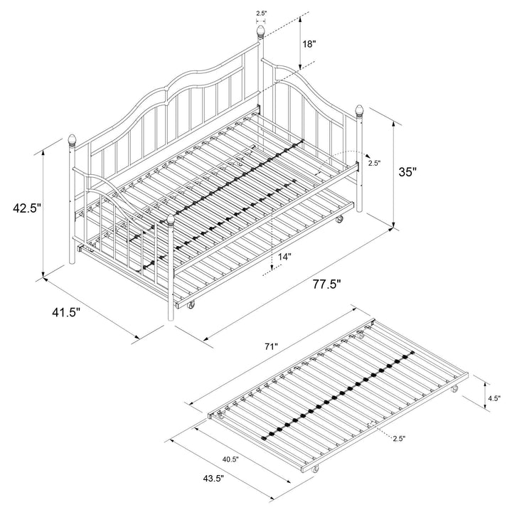 Tokyo Metal Daybed and Trundle Set with Metal Slats - Bronze - Twin