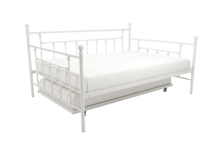 Manila Metal Daybed and Trundle Set with Sturdy Metal Frame and Slats - White - Full
