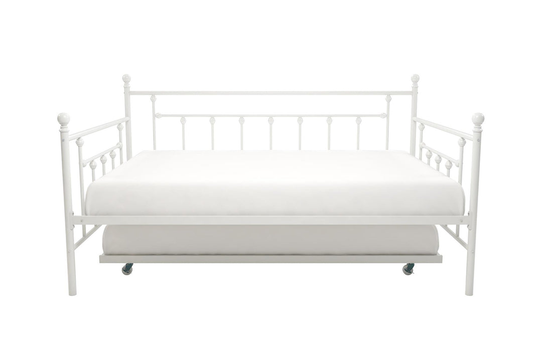 Manila Metal Daybed and Trundle Set with Sturdy Metal Frame and Slats - White - Full