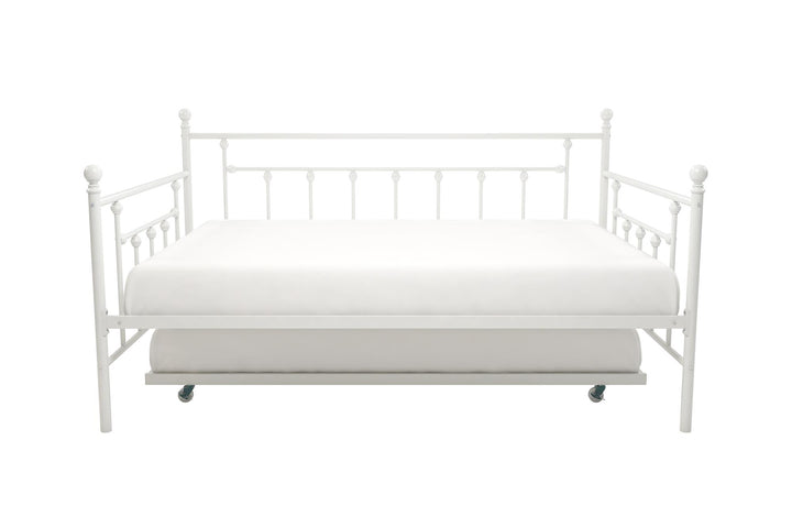 Manila Metal Daybed and Trundle Set with Sturdy Metal Frame and Slats - White - Full