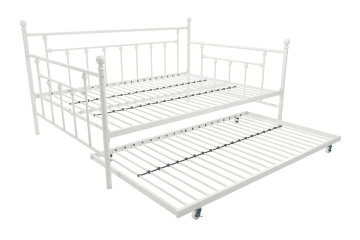 Manila Metal Daybed and Trundle Set with Sturdy Metal Frame and Slats - White - Full