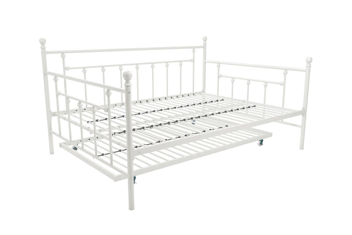 Manila Metal Daybed and Trundle Set with Sturdy Metal Frame and Slats - White - Full