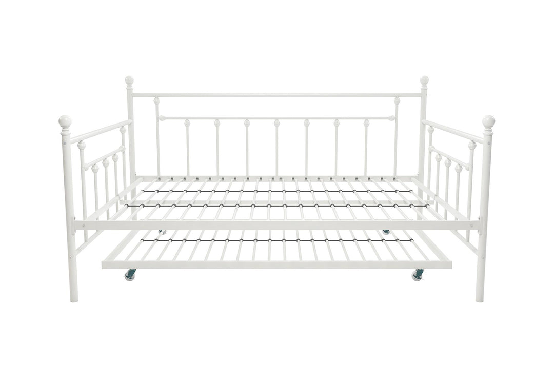 Manila Metal Daybed and Trundle Set with Sturdy Metal Frame and Slats - White - Full