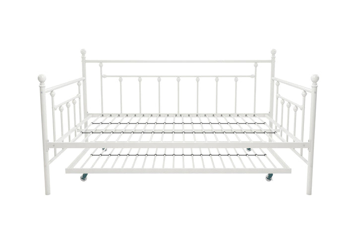 Manila Metal Daybed and Trundle Set with Sturdy Metal Frame and Slats - White - Full