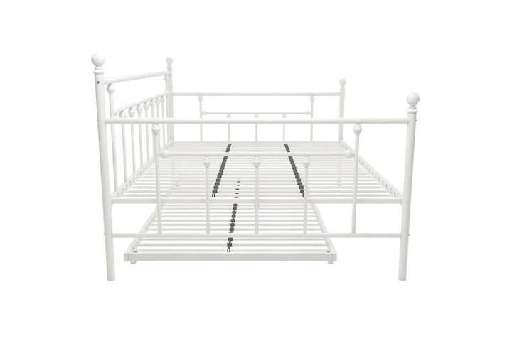 Manila Metal Daybed and Trundle Set with Sturdy Metal Frame and Slats - White - Full