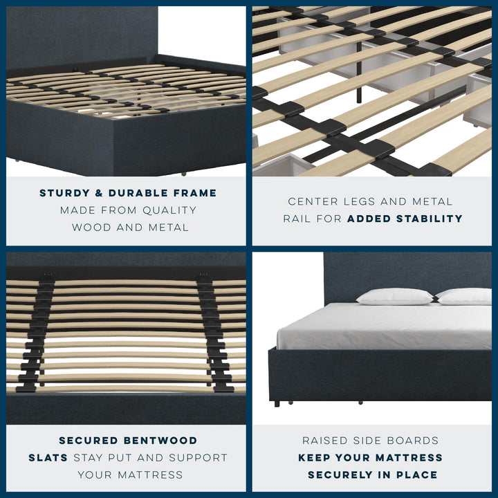 Kelly Bed with Upholstered Storage -  Navy 