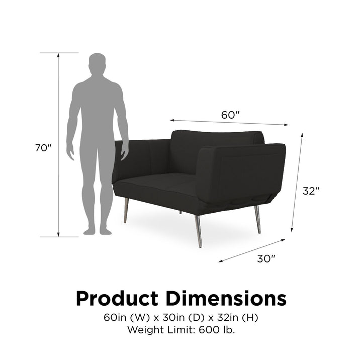 Euro Futon with Magazine Storage with Multiple Seating Positions - Black
