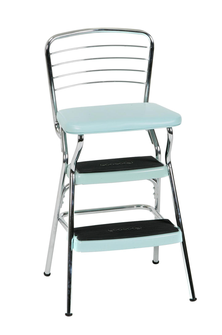 Stylaire Retro Chair + Step Stool with Flip-Up Seat - Teal - 1-Pack