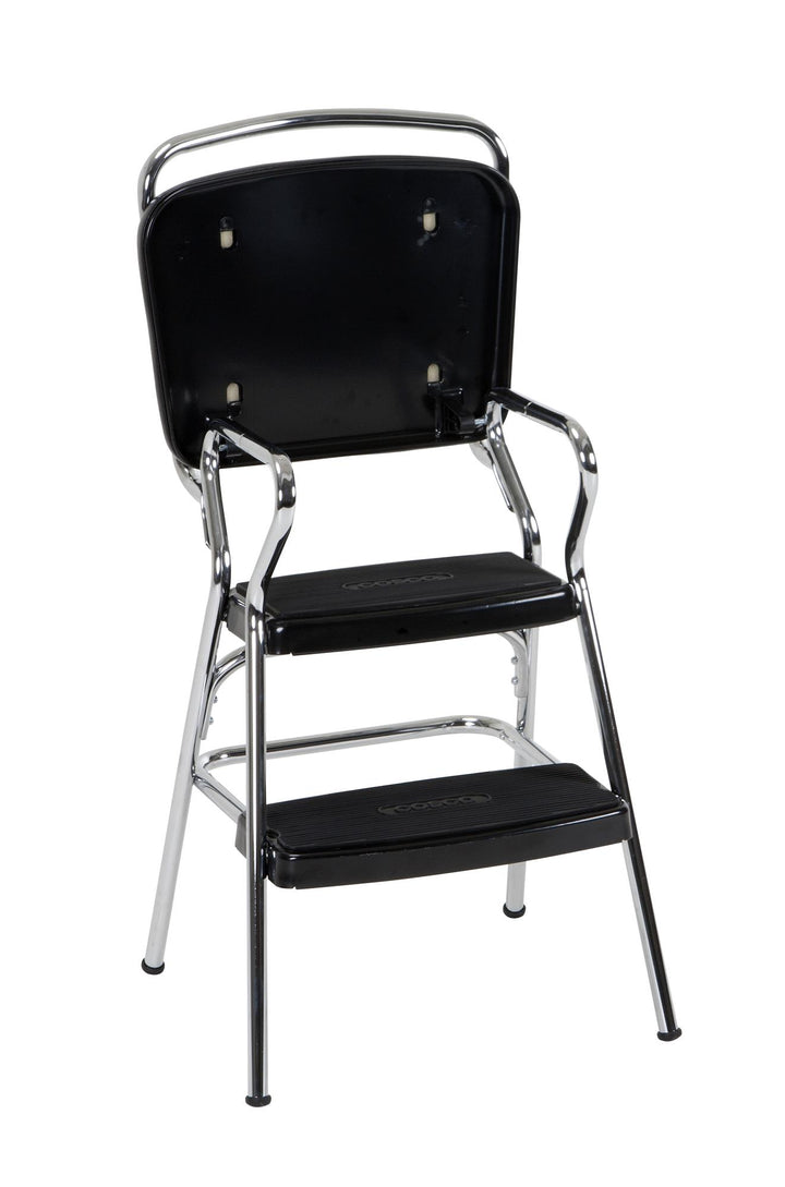 Stylaire Retro Chair + Step Stool with Flip-Up Seat - Black - 1-Pack