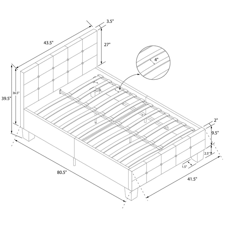 Rose Upholstered Bed with Button Tufted Detail - Gray - Twin
