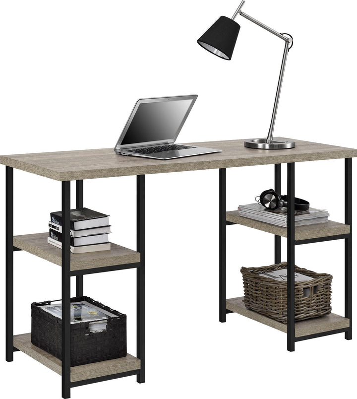 Elmwood Double Pedestal Computer Desk with 4 Side Shelves - Distressed Gray Oak