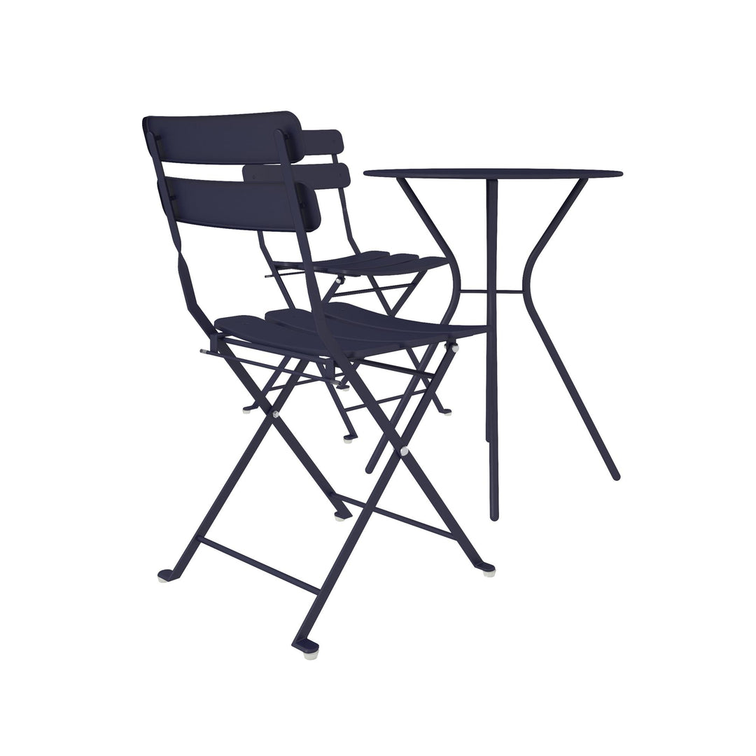 Outdoor Dining Set 3 Piece Bistro Set with 2 Folding Chairs and Round Table - Navy
