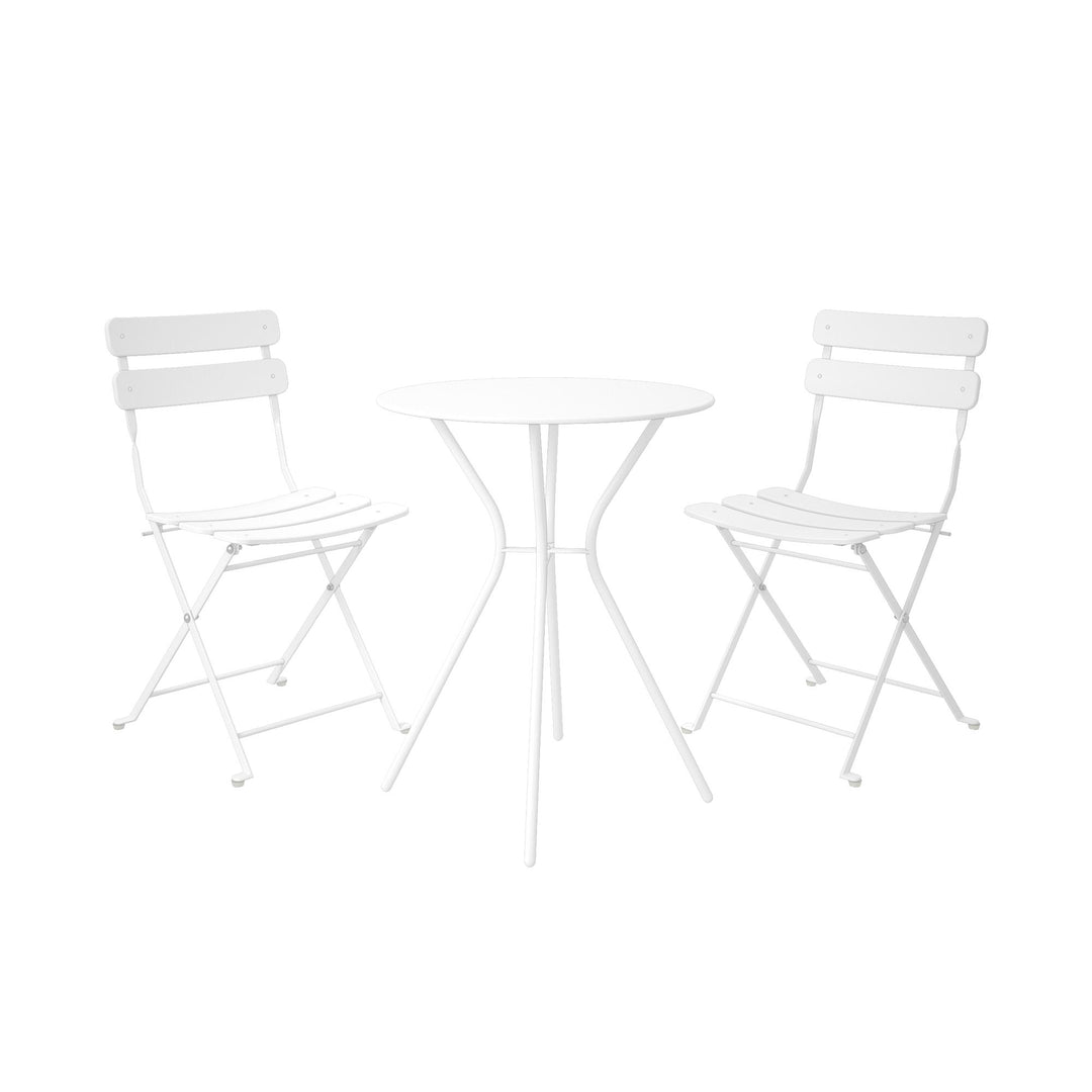 Outdoor Dining Set 3 Piece Bistro Set with 2 Folding Chairs and Round Table - White