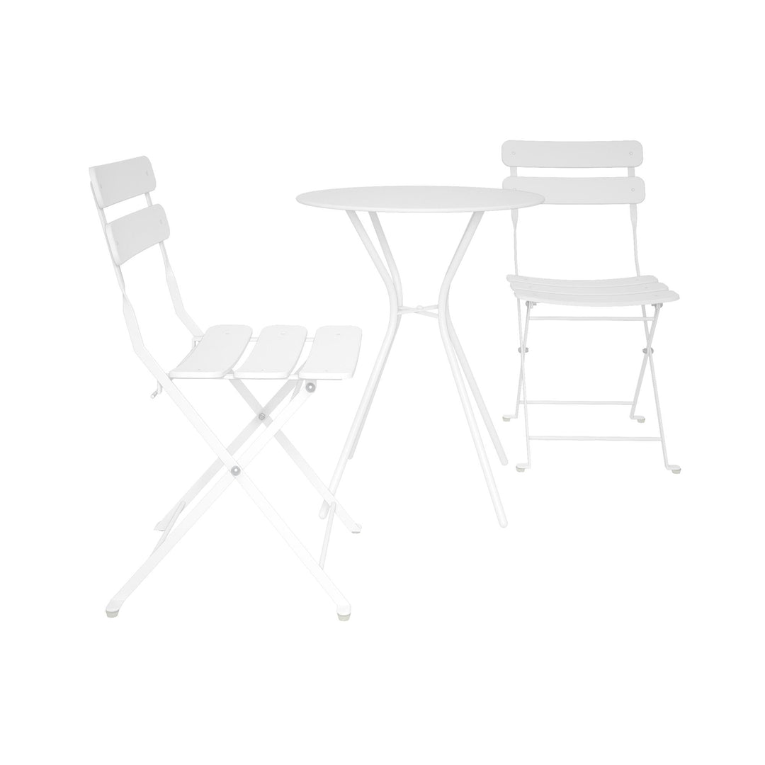 Outdoor Dining Set 3 Piece Bistro Set with 2 Folding Chairs and Round Table - White