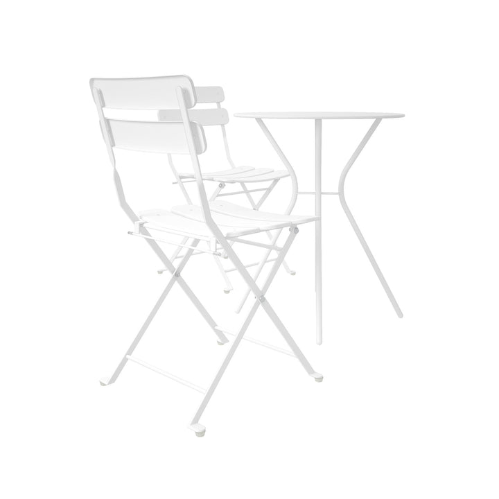 Outdoor Dining Set 3 Piece Bistro Set with 2 Folding Chairs and Round Table - White