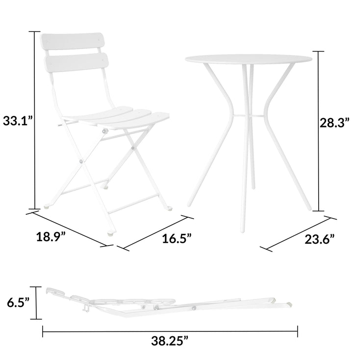 Outdoor Dining Set 3 Piece Bistro Set with 2 Folding Chairs and Round Table - White